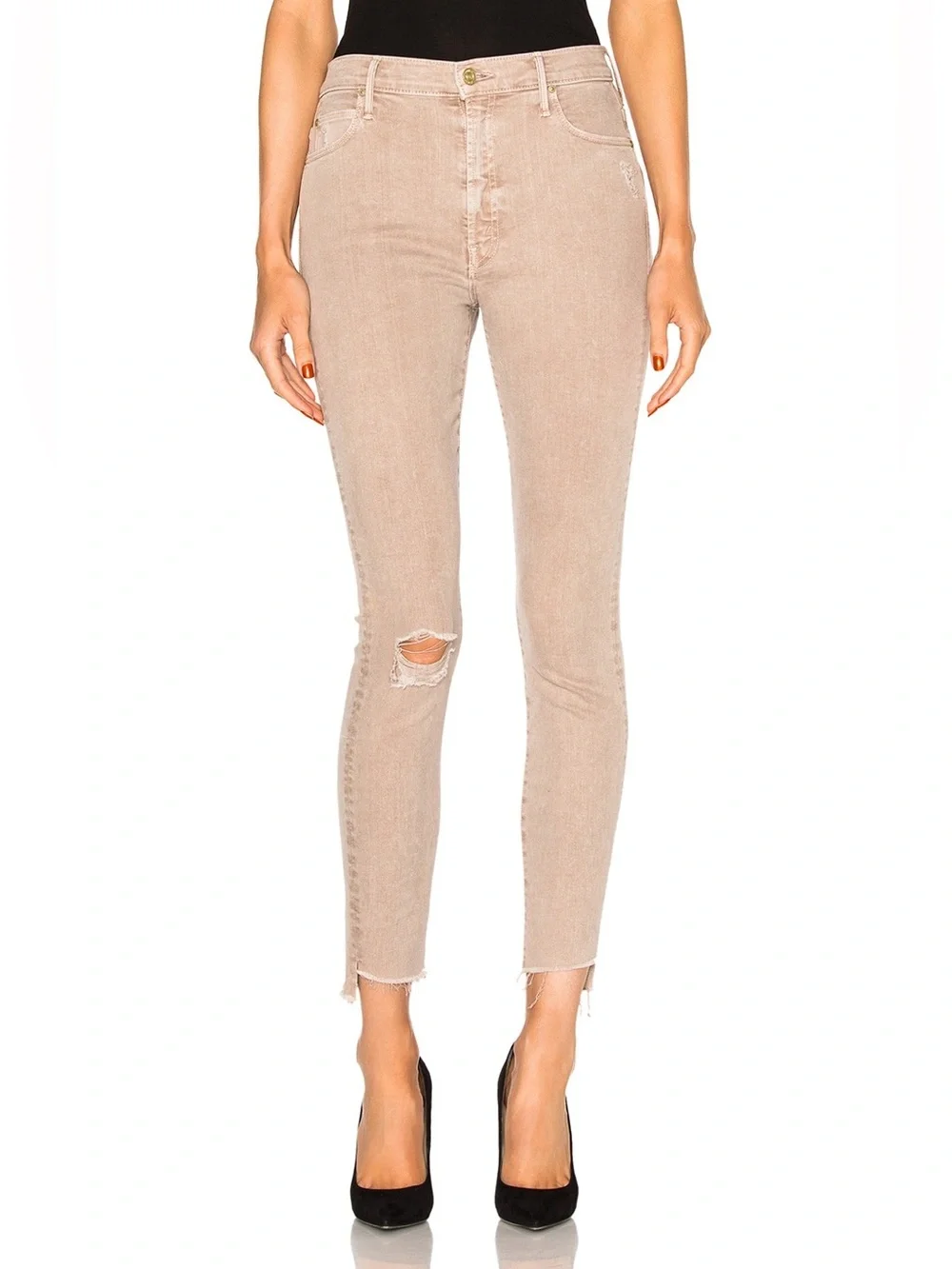 MOTHER Denim Jean Stunner Zip Ankle Step Fray 25 Sexy Just Walked Into Town Sand